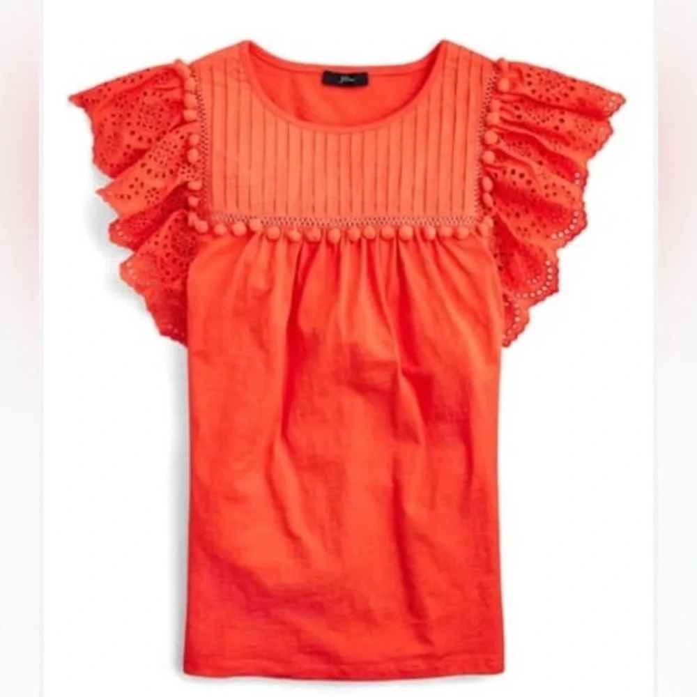 J Crew Orange Pom Pom Shirt Sz S